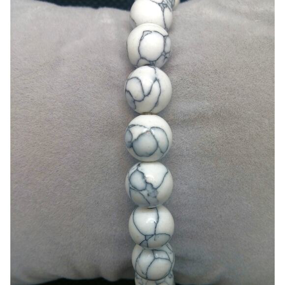 White Howlite Gemstone Bracelet Set of 2 Black Lava Stone Handmade Beaded NEW - Picture 9 of 11